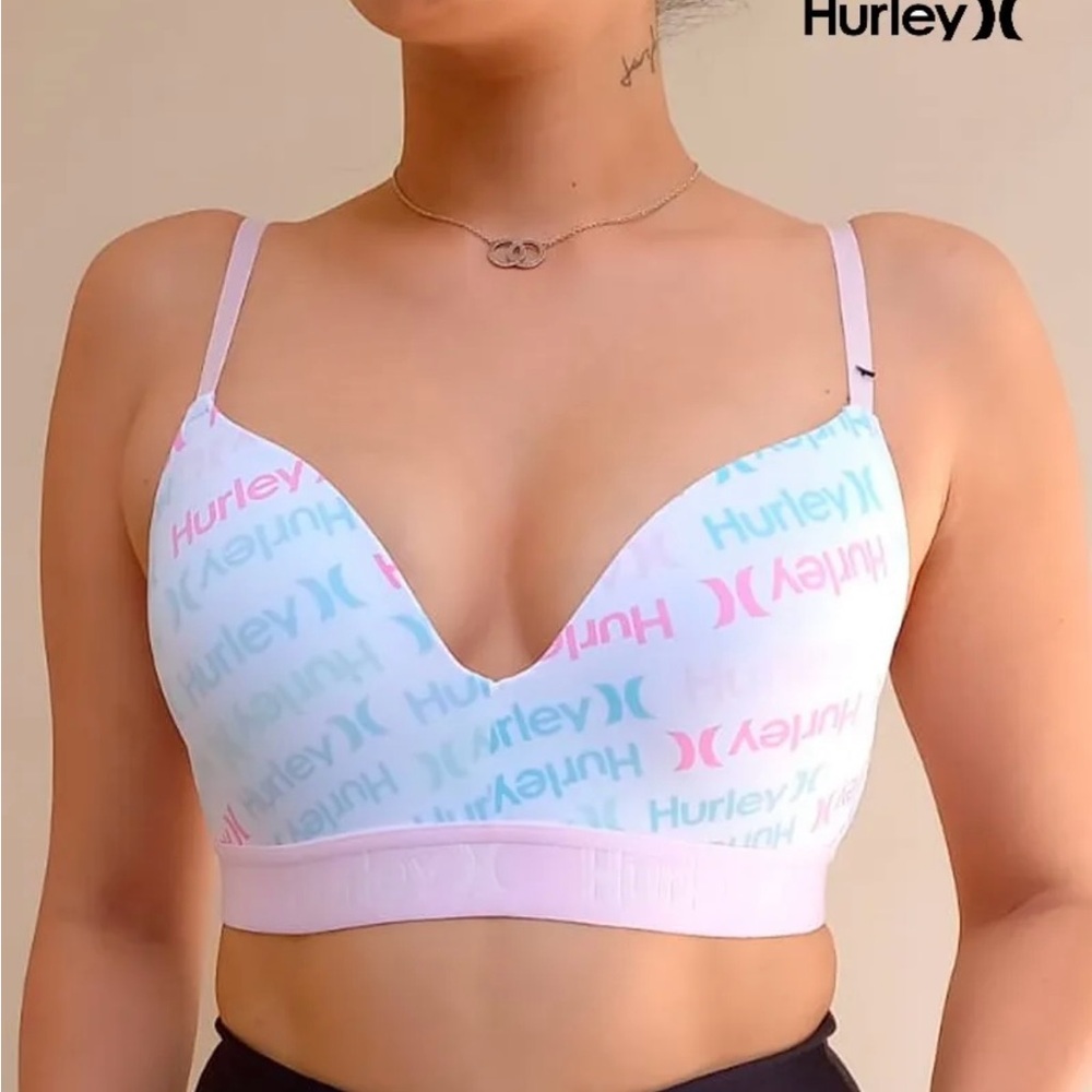Hurley 3-Pack Bralette Set - Yellow Floral, Mint, White Logo - Picture 4 of 4